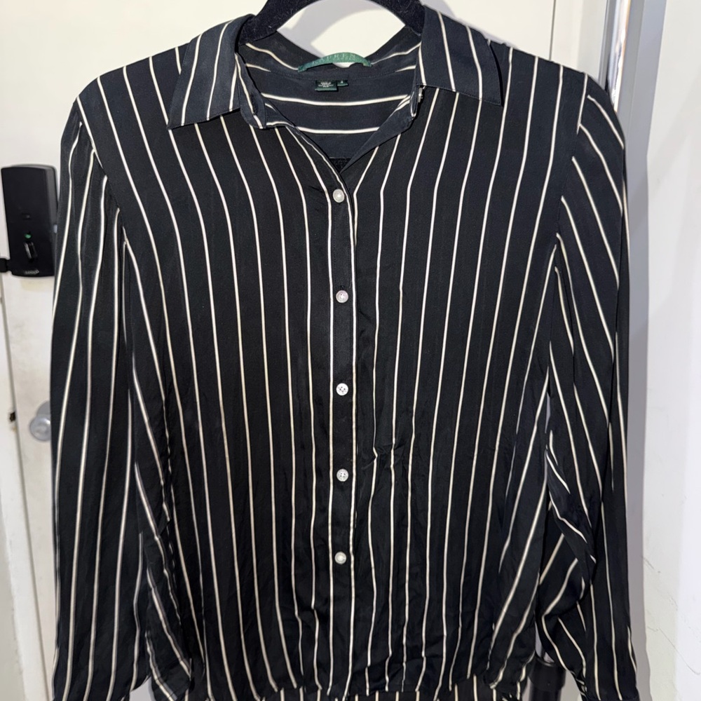 Lauren Ralph Lauren Black and White Striped Blouse
